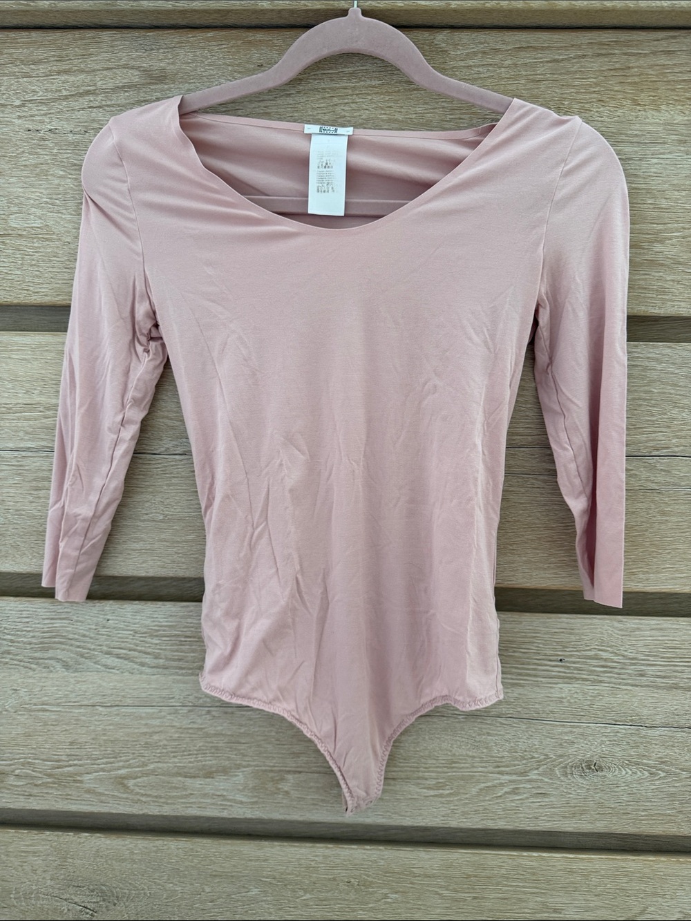 Wolford Pink Scoop Neck Bodysuit - Three-Quarter Sleeve